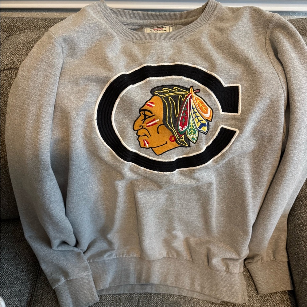 Gray Crewneck Sweater with Embroidered Logo